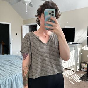 Madewell Striped Short Sleeve Tee - Brown and Gray